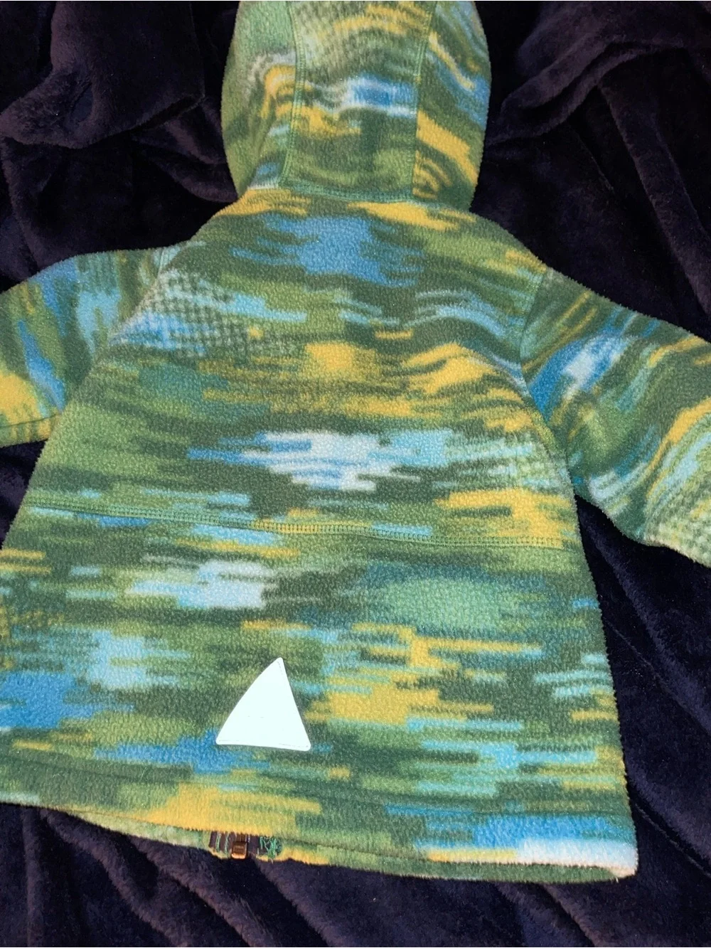L.L.Bean Green, Blue & Yellow Patterned Fleece Jacket with Hood